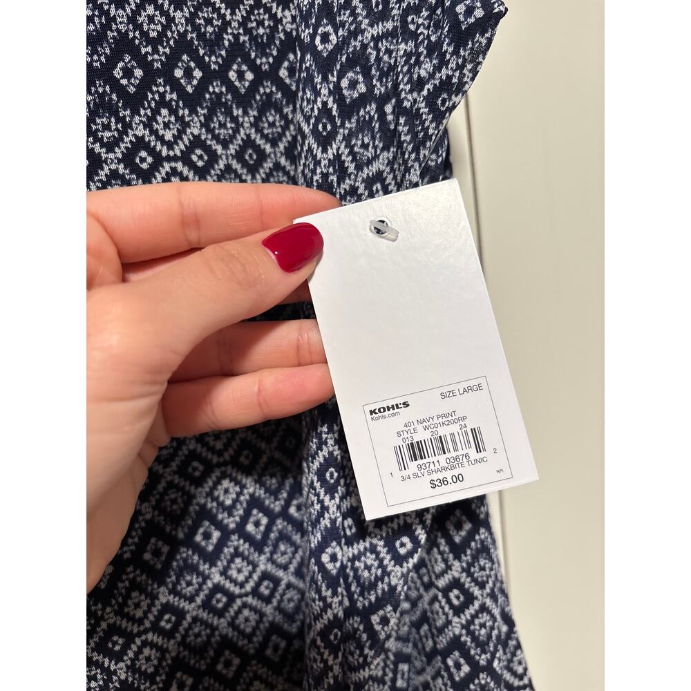 Croft & Barrow Navy Printed 3/4 Sleeve Tunic Large - Picture 4 of 9